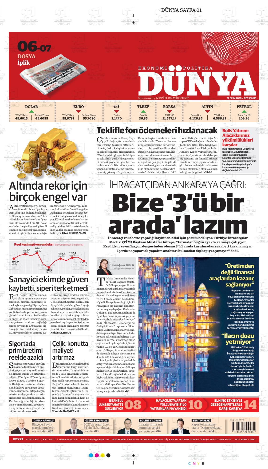 Dünya gazetesi ilk sayfası