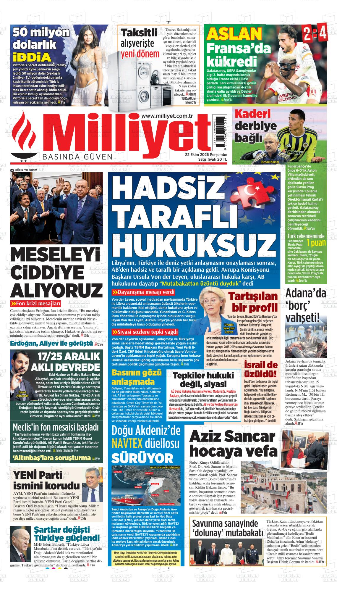 Milliyet gazetesi ilk sayfası