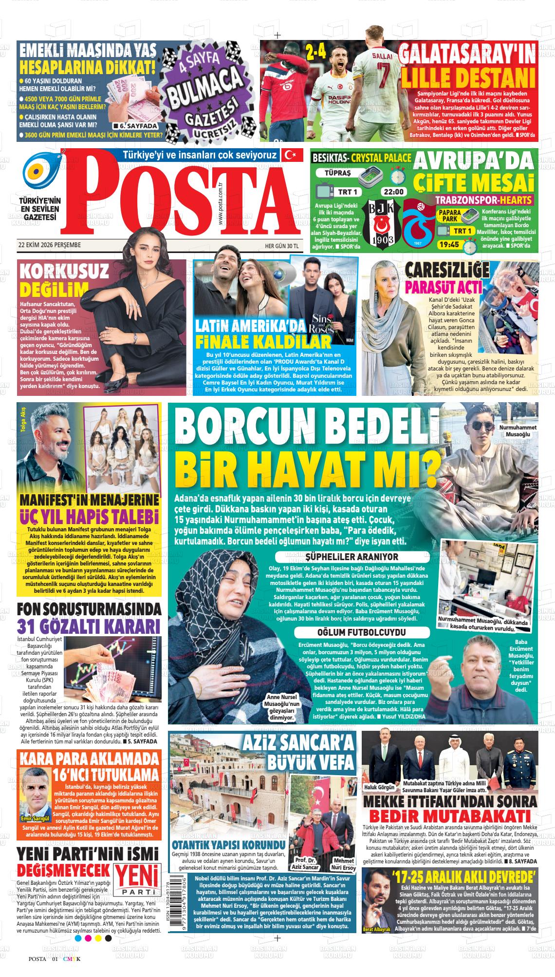 Posta gazetesi ilk sayfası