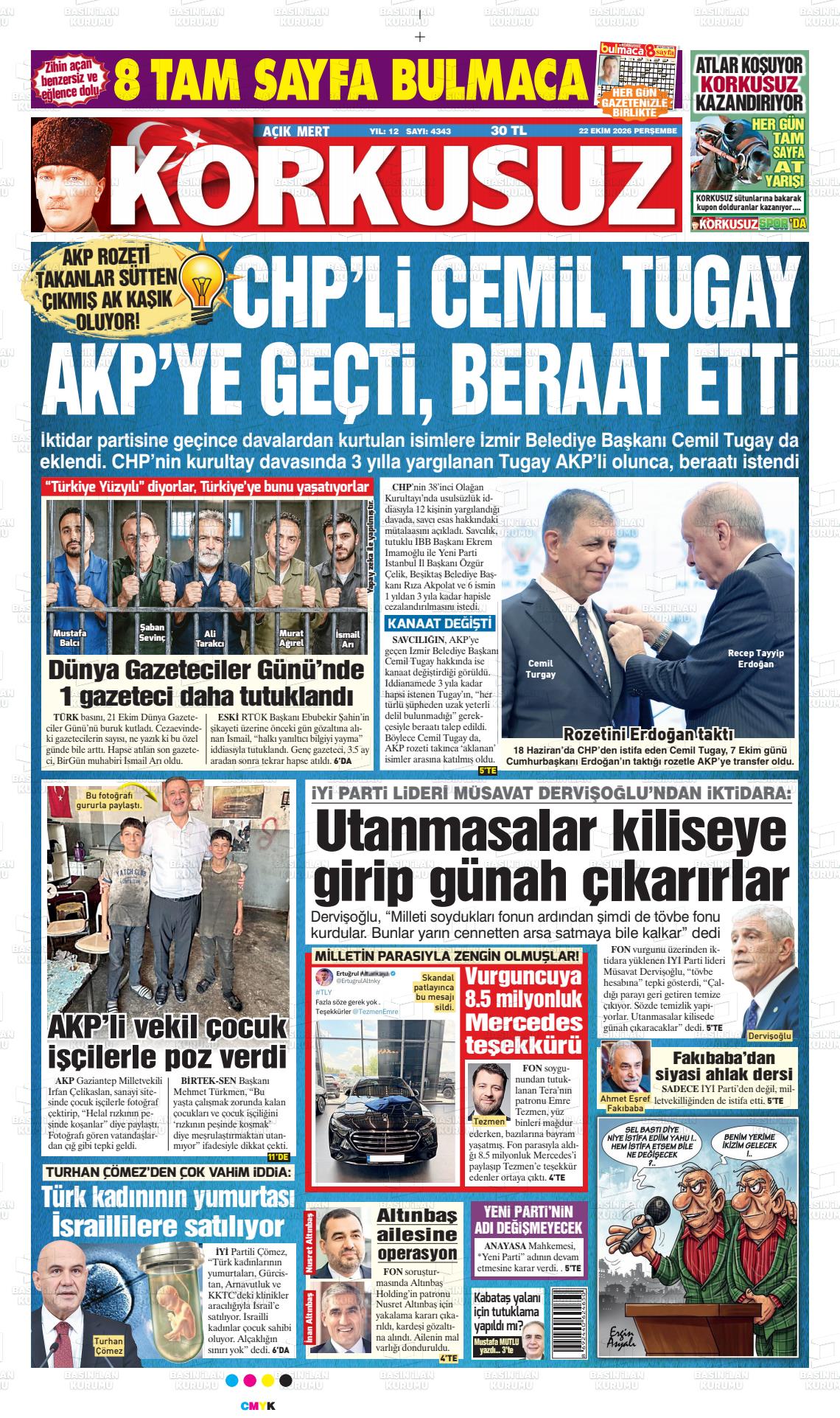 Korkusuz gazetesi ilk sayfası