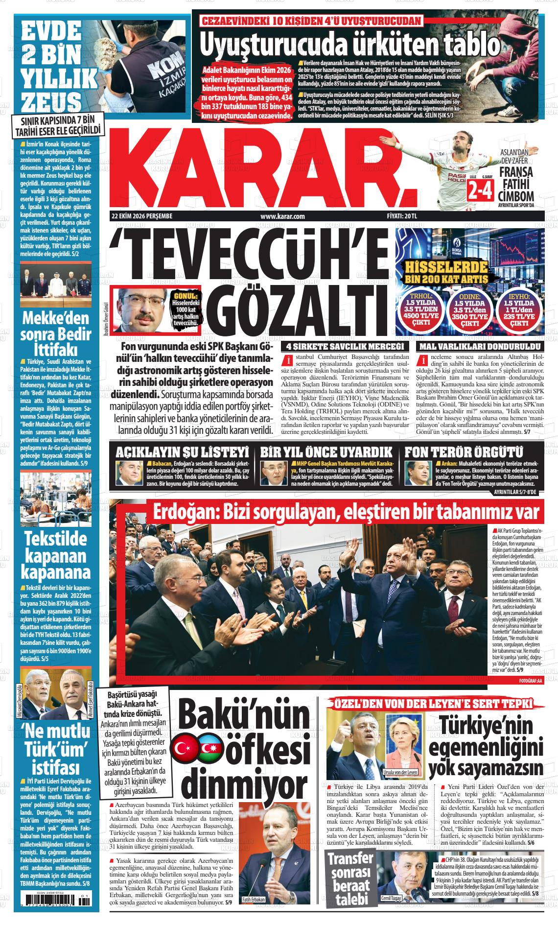 Karar gazetesi ilk sayfası