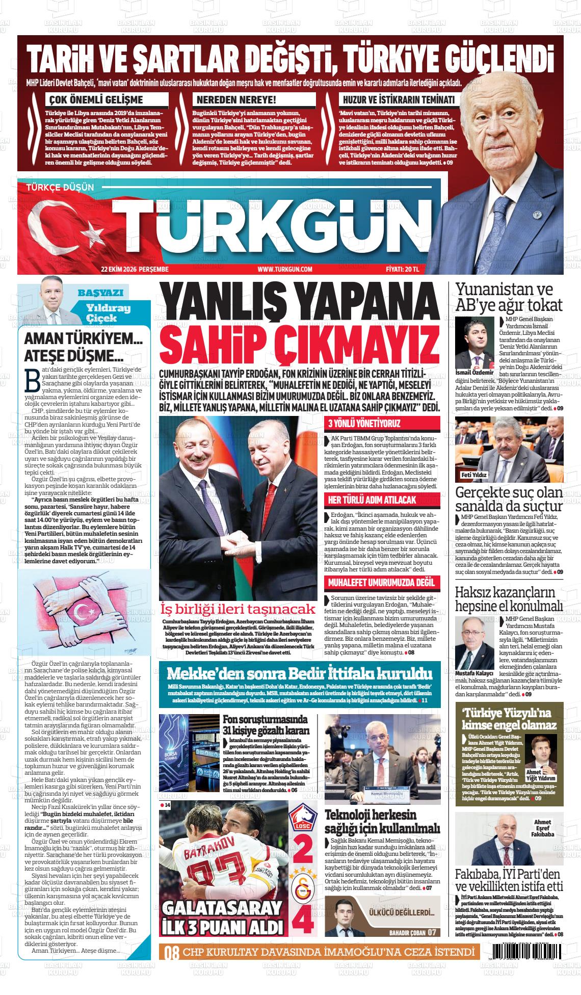 Türkgün gazetesi ilk sayfası